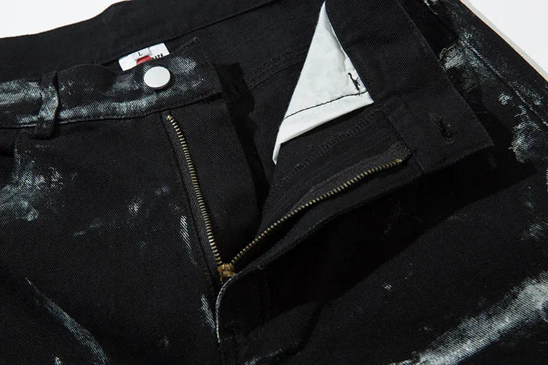 Hi Street Graffiti Printed Jeans Pants Black Loose Hip Hop Denim Trousers For Male Straight