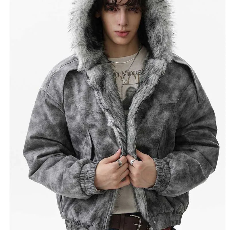 Hip Hop Winter Fleece Warm Jackets Coats Oversized Vintage Casual Outwear Parka Jacket For Male