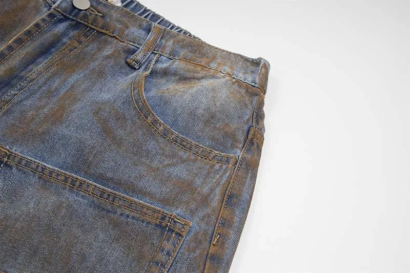 Hi Street Printed Casual Denim Shorts Hip Hop Baggy Streetwear Jeans Shorts For Male