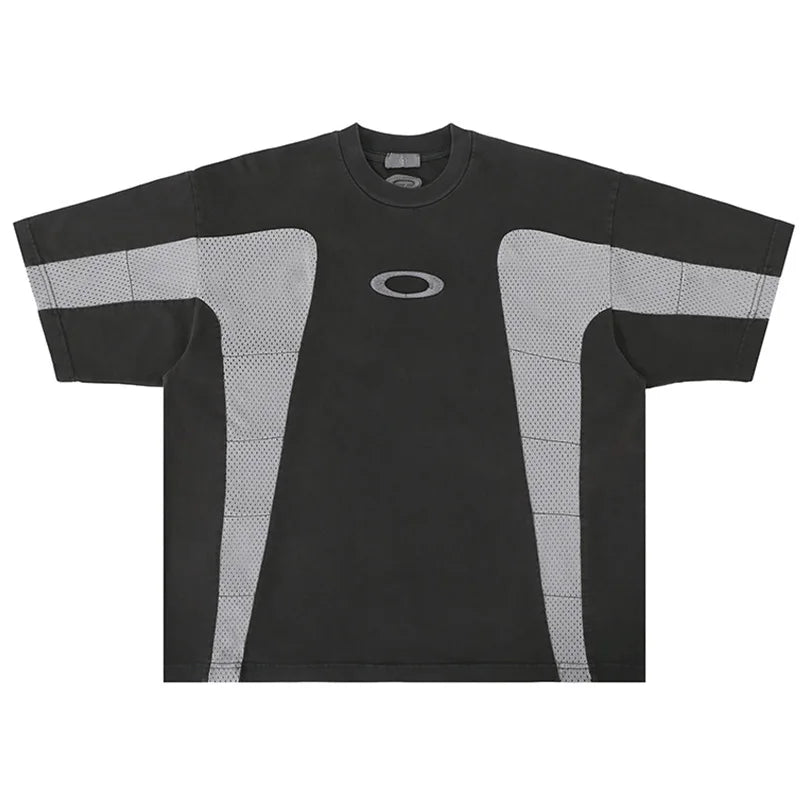 Oversized Hip Hop Streetwear T-shirt Harakuju Color Block Vintage Top Tees For Male Breathable