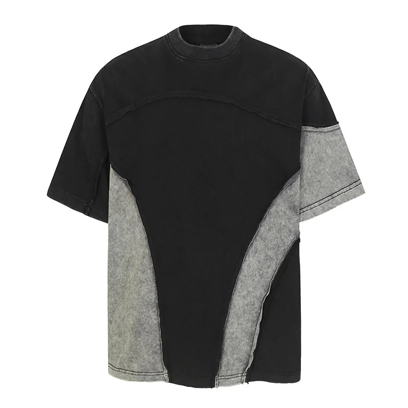 Irregular Patchwork Hip Hop T shirt Washed Streetwear Summer Top Tees For Male Hi Street