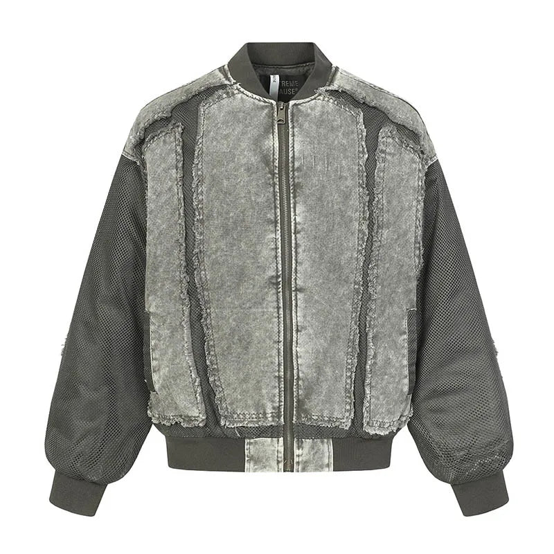 Fashion Hip Hop Vintage Baseball Jackets Harakuju Streetwear Washed Outwear Coats For Male Patchwork