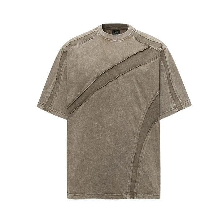 Hip Hop Irregular Patchwork Casual T shirt Washed Streetwear Summer Top Tees For Male Vintage