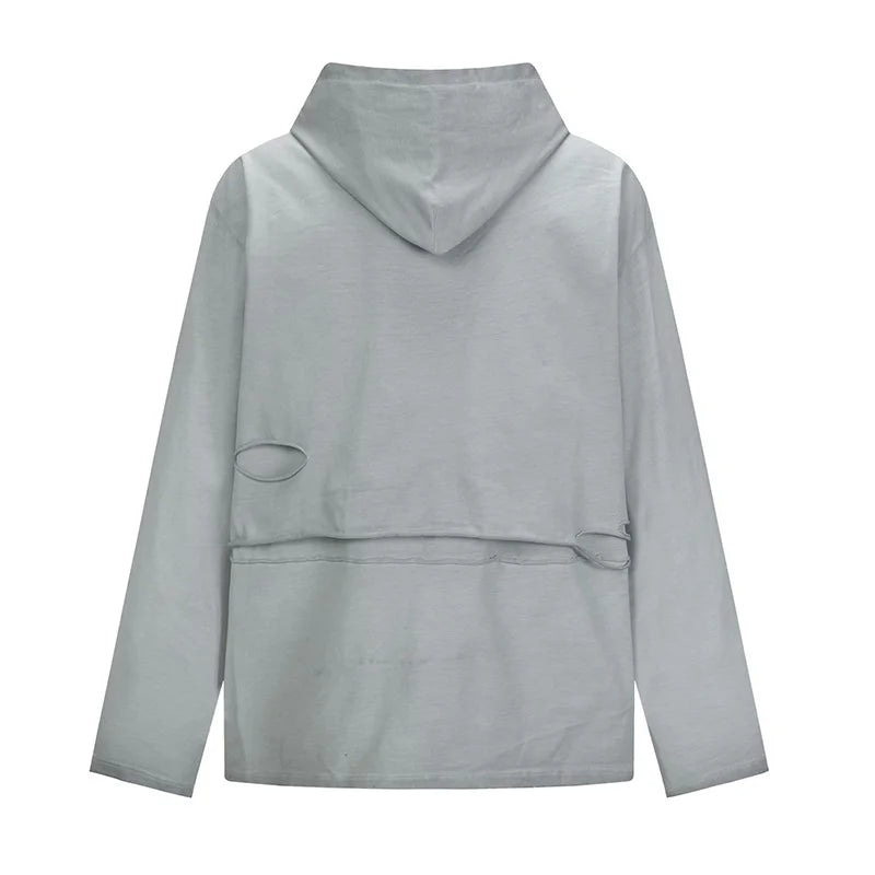 Harkuju Oversized Ripped Sweatshirt Streetwear Hip Hop Casual Pullover Hoodies For Male Spring Autumn