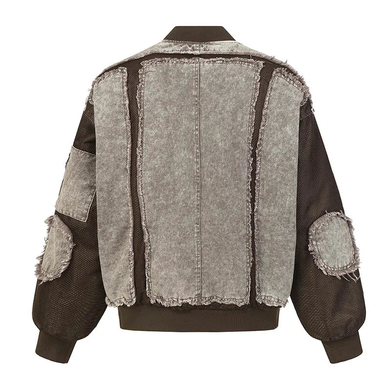 Fashion Hip Hop Vintage Baseball Jackets Harakuju Streetwear Washed Outwear Coats For Male Patchwork