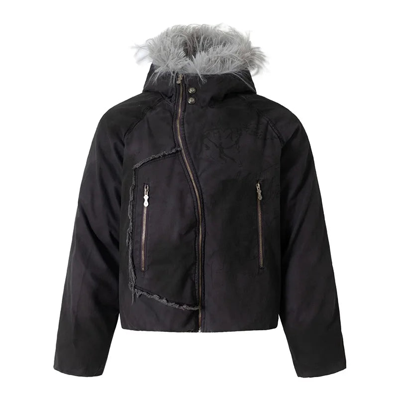 Oversized Hip Hop Vintage Warm Parka Coats Harajuku Thermal Fleece Casual Outwear Jackets For Male Fur Collar