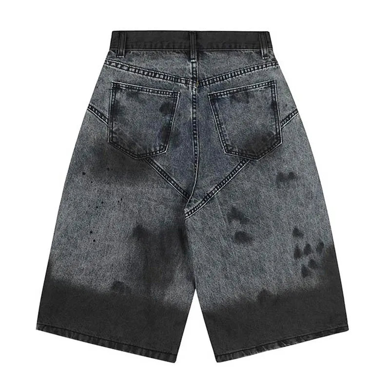 Hip Hop Vintage Streetwear Jeans Shorts Hi Street Washed Straight Denim Shorts For Male Loose Fit