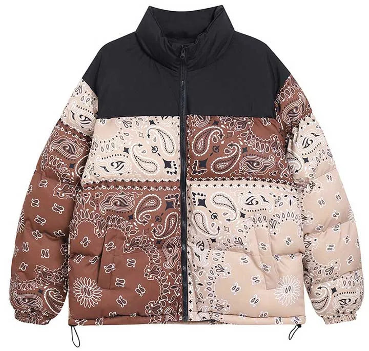 Hip Hop Printed Jackets Parka Streetwear Harakuju Cotton Padded Zipper Jackets For Male Windbreak