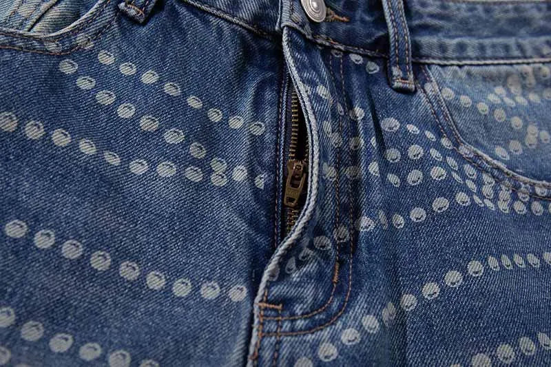 Hi Street Vintage Printed Jeans Pants Blue Streetwear Loose Denim Trousers For Male Hip Hop