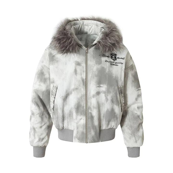 Vintage Winter Warm Casual Parka Coats Fur Collar Cotton Lined Printed Bomber Outwear Jackets For Male