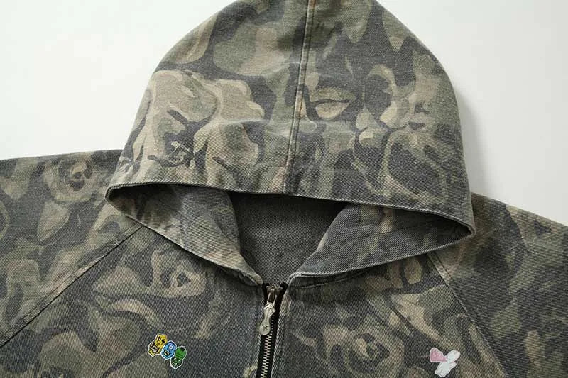 Camouflage Printed Vintage Jackets Hip Hop Oversized Streetwear Pullover Hoodies For Male Graffiti
