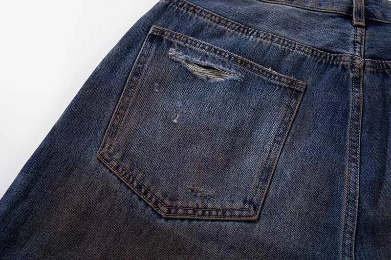 Hip Hop Baggy Ripped Jeans Pants Straight Loose Washed Denim Trousers For Male Blue