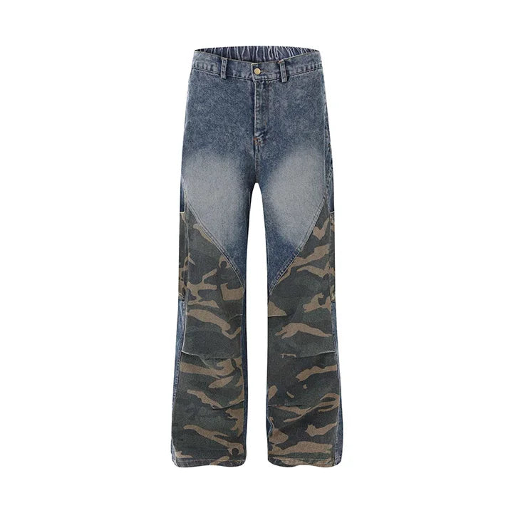 Hip Hop  Camouflage Printed Jeans Pants Patchwork Streetwear Casual Denim Trousers For Male