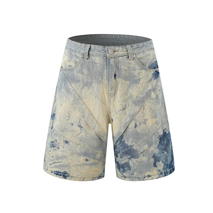 Hi Street Printed Casual Jeans Shorts Streetwear Washed Straight Denim Short For Male Patchwork