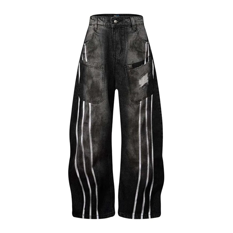 Hi Street Ripped Casual Jeans Pants Multi Pockets Loose Streetwear Denim Trousers For Male