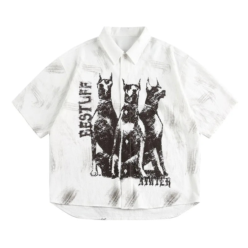 Hip Hop Vintage Graffiti Printed Shirts Short Sleeves Casual White Top Tees For Male Oversized