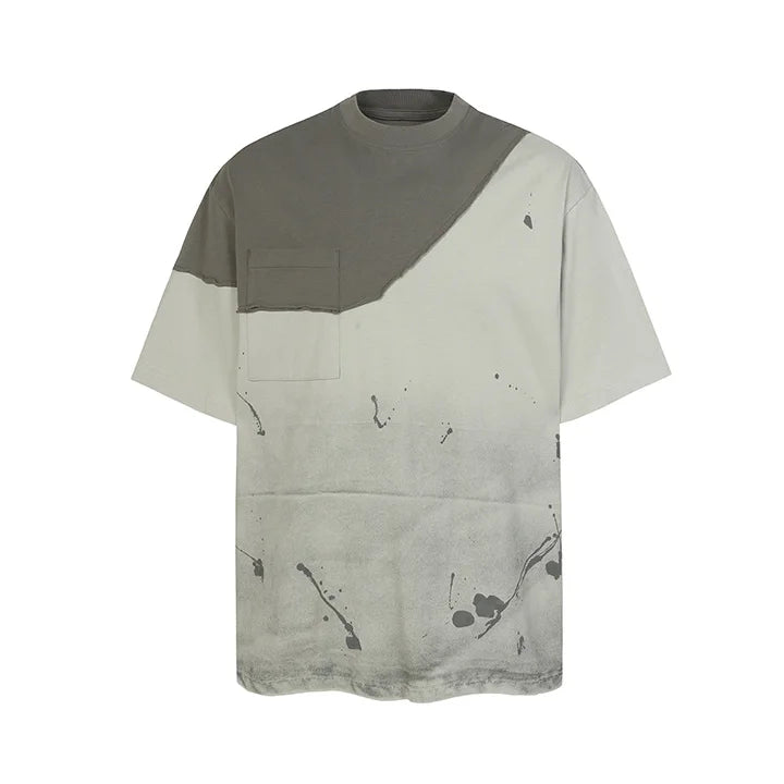 Vintage Irregular Patchwork Casual T shirt Washed Streetwear HipHop Top Tees For Male