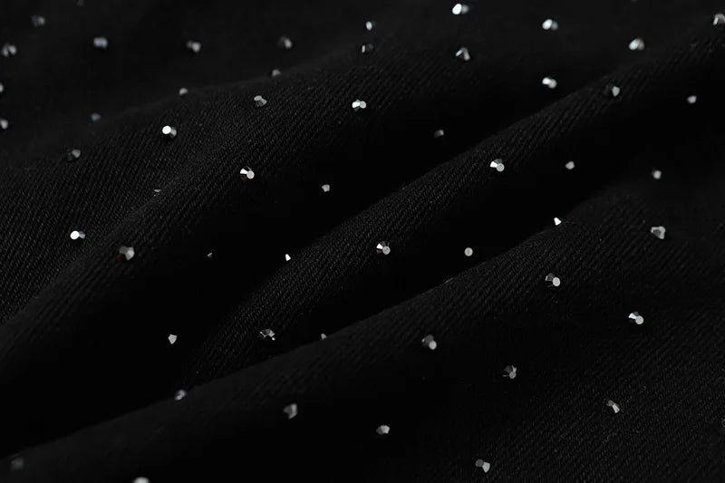 Hip Hop Fashion Rhinestone Jeans Short Streetwear Black Casual Denim Short For Male Harakuju