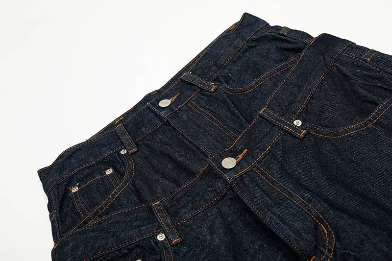 Hi Street Irregular Patchwork Jeans Pants Harkuju Vintage Casual Denim Trousers For Male Hip Hop