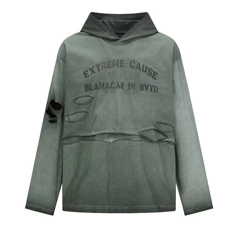 Harkuju Oversized Ripped Sweatshirt Streetwear Hip Hop Casual Pullover Hoodies For Male Spring Autumn