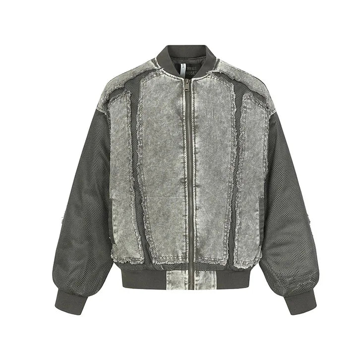 Fashion Hip Hop Vintage Baseball Jackets Harakuju Streetwear Washed Outwear Coats For Male Patchwork