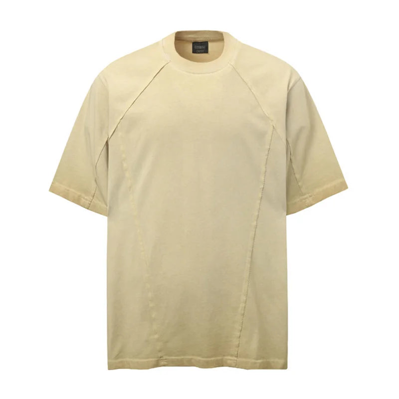 Vintage Hi Street Summer Casual Tshirt Short Sleeves  Streetwear Top Tees  For Male Patchwork