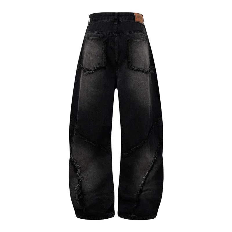 Vintage Hip Hop Casual Jeans Pants Streetwear Harakuju Black Denim Trousers For Male Patchwork