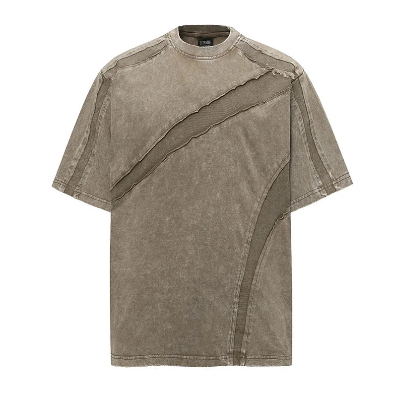Hip Hop Irregular Patchwork Casual T shirt Washed Streetwear Summer Top Tees For Male Vintage