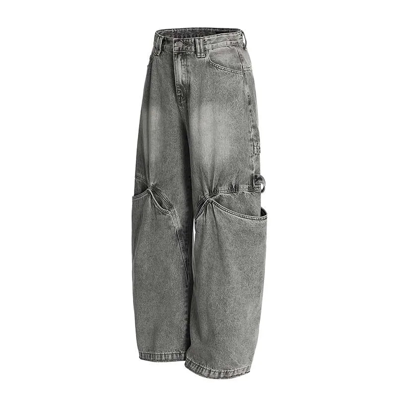 Vintage Hip Hop Cargo Jeans Pants Harakuju Casual Streetwear Denim Trousers For Male Patchwork