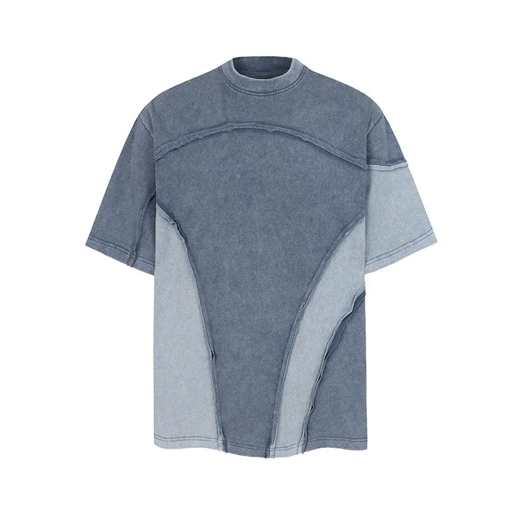 Irregular Patchwork Hip Hop T shirt Washed Streetwear Summer Top Tees For Male Hi Street