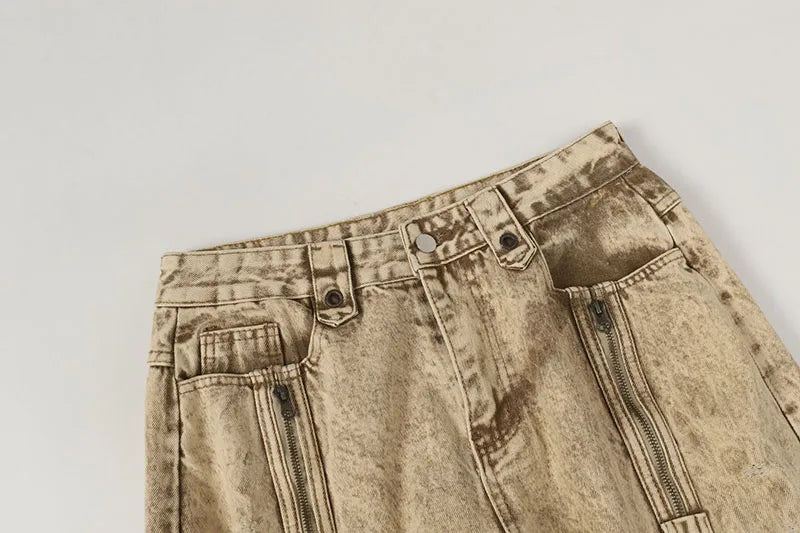 Hip Hop Vintage Cargo Jeans Pants Washed Harakuju Ripped Denim Trousers For Male Patchwork