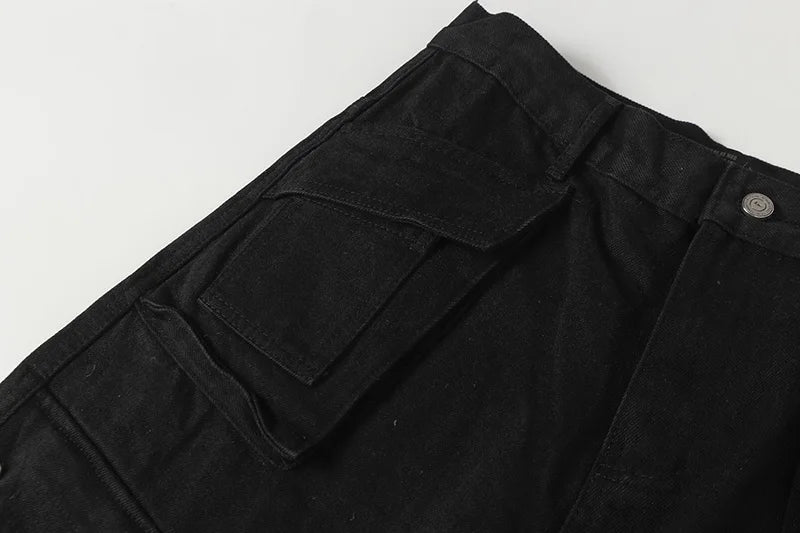 Hi Street Cargo Camouflage Jeans Pants Detachable Baggy Casual Denim Trousers For Male Patchwork