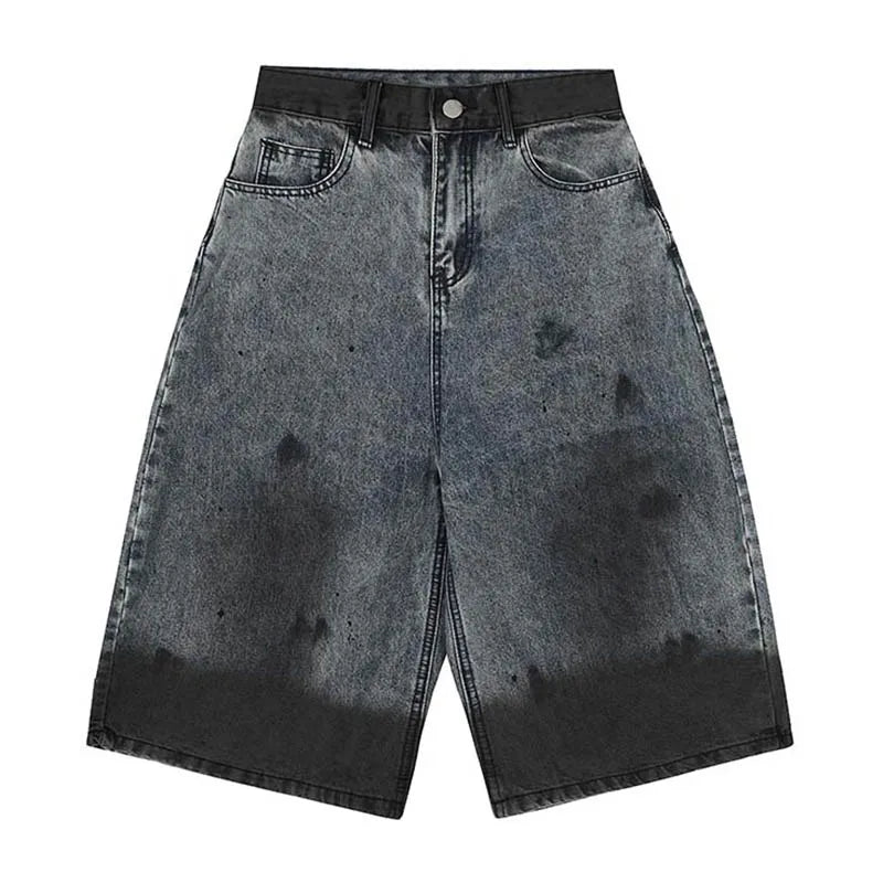 Hip Hop Vintage Streetwear Jeans Shorts Hi Street Washed Straight Denim Shorts For Male Loose Fit