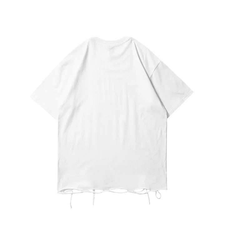 Fashion Hip Hop Ripped Short Sleeves T-shirt Patchwork Streetwear Oversized Casual Top Tees For Male Harakuju Tees