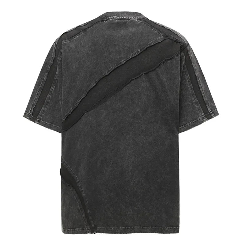 Hip Hop Irregular Patchwork Casual T shirt Washed Streetwear Summer Top Tees For Male Vintage