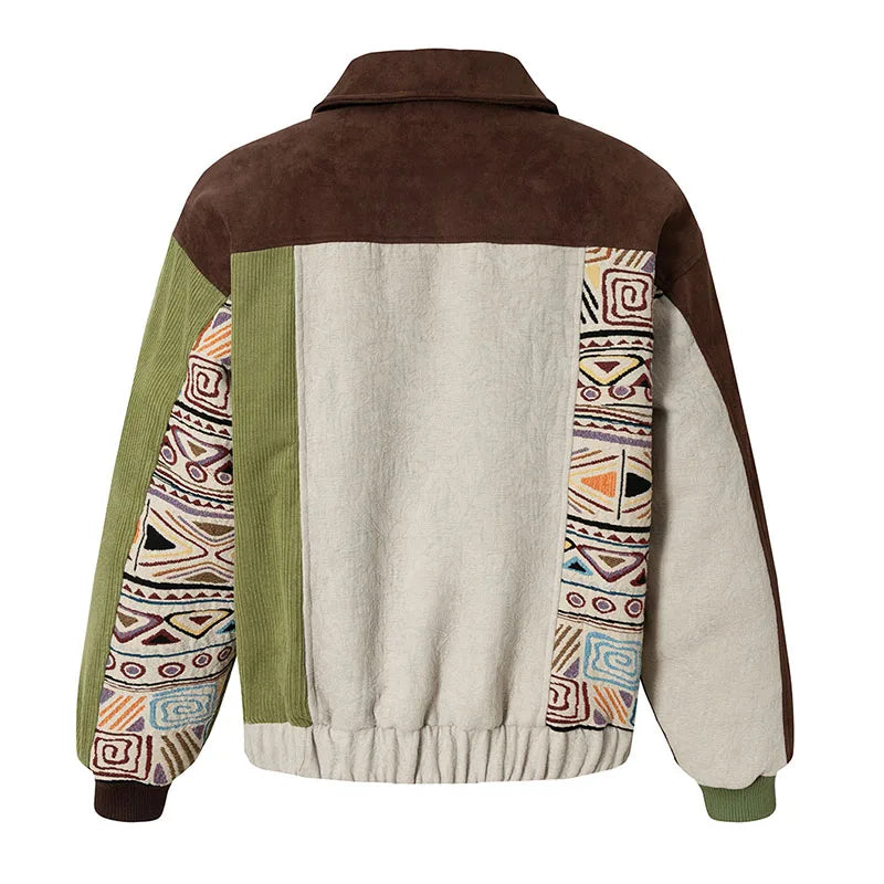 Vintage Winter Cotton Lined Jackets Coats Harakuju Streetwear Patchwork Casual Outwear Tops For Male Parka