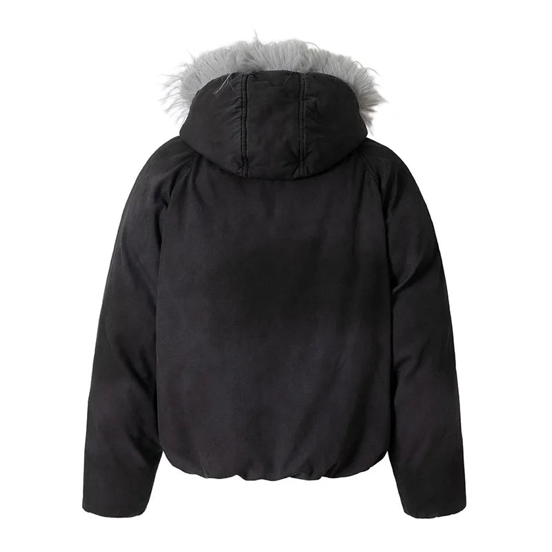 Oversized Hip Hop Vintage Warm Parka Coats Harajuku Thermal Fleece Casual Outwear Jackets For Male Fur Collar