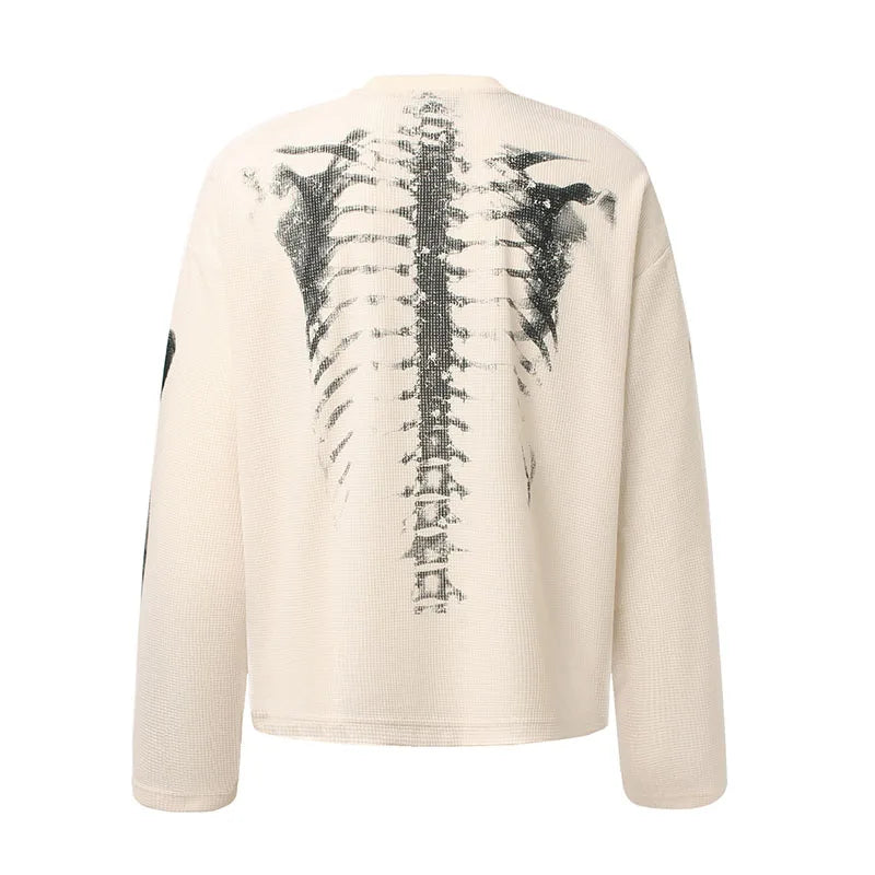 Oversized Hip Hop Skeleton Graphic T shirts Harakuju Streetwear Casual Top Tees For Male Long Sleeves