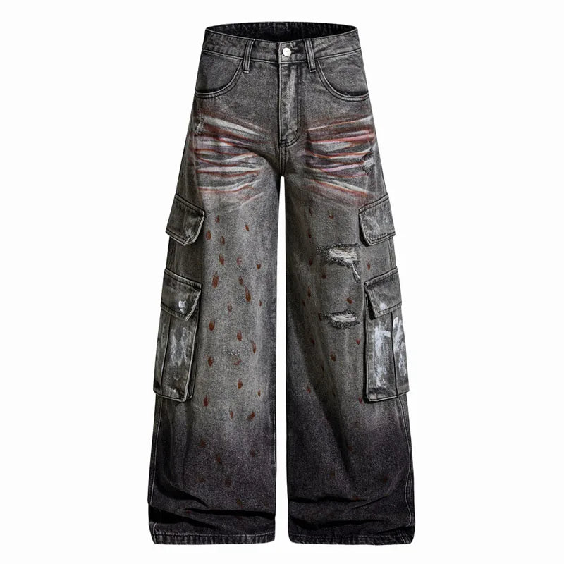 Hip Hop Vintage Ripped Jeans Pants Streetwear Harakuju Washed Denim Trousers For Male Hi Street