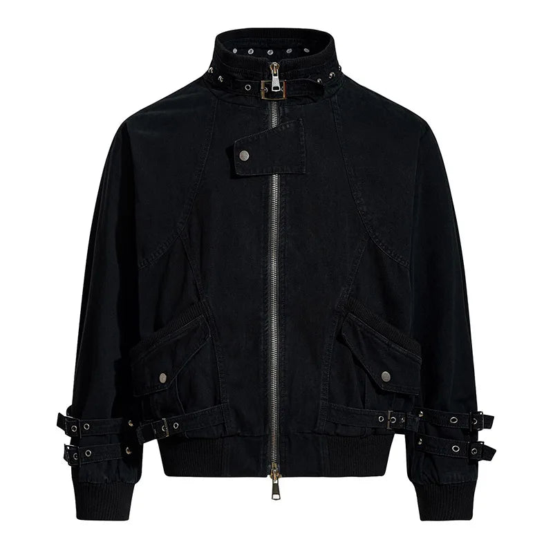 Vintage Cargo Casual Jackets Coats Stand Collar Fashion Streetwear Outwear Tops For Male Patchwork