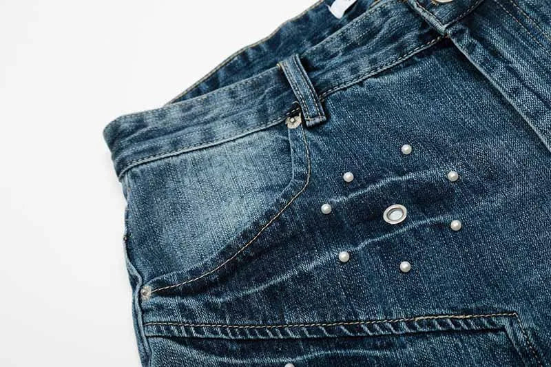 Vintage Hip Hop Irregular patchwork Jeans Shorts Streetwear Harakuju Casual Denim Shorts For Male Blue