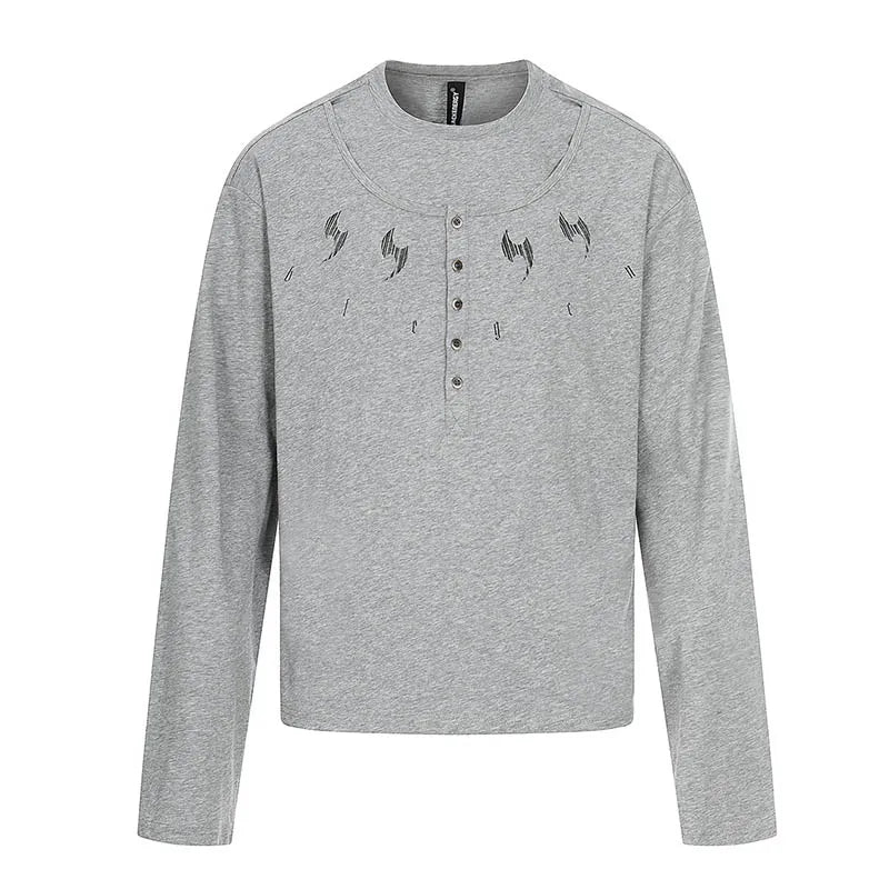 Fake Two Piece Patchwork T Shirts Hip Hop Streetwear Casual Top Tees Long Sleeves For Male Oversized