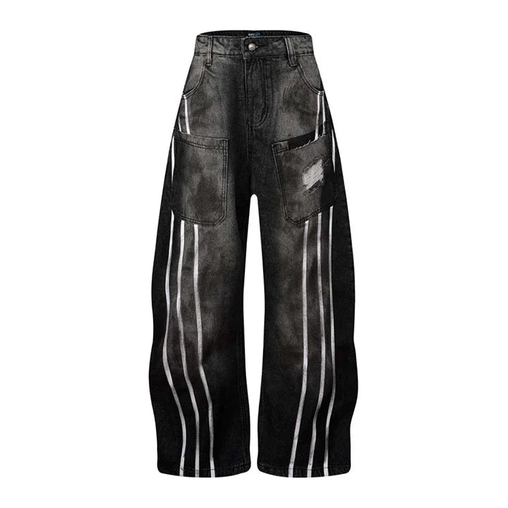 Hi Street Ripped Casual Jeans Pants Multi Pockets Loose Streetwear Denim Trousers For Male