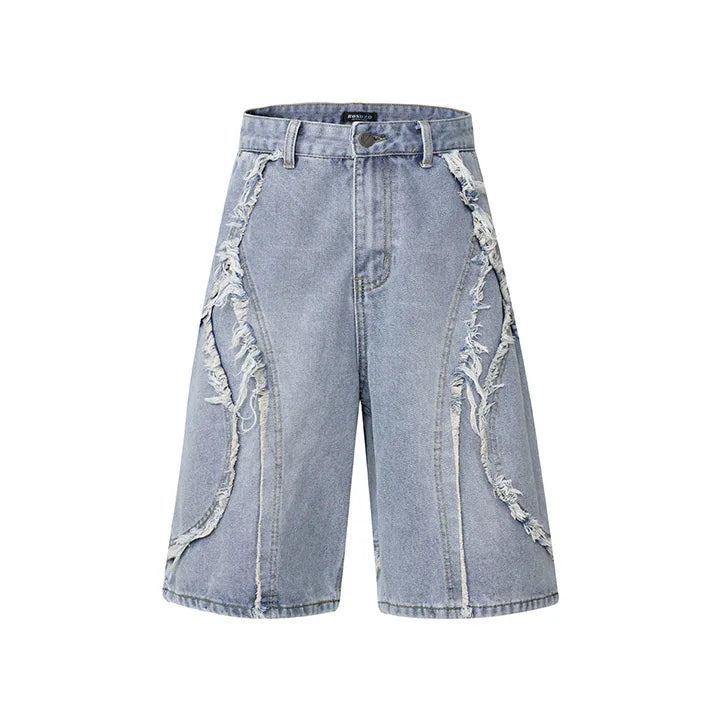 Vintage Hip Hop Washed Denim Shorts Hi Street Baggy Loose Jeans Shorts For Male Patchwork