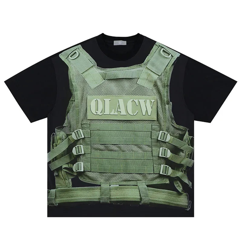 Hi Street Vest Printed Casual T shirts Streetwear Hip Hop Vintage Top Tees For Male Oversized