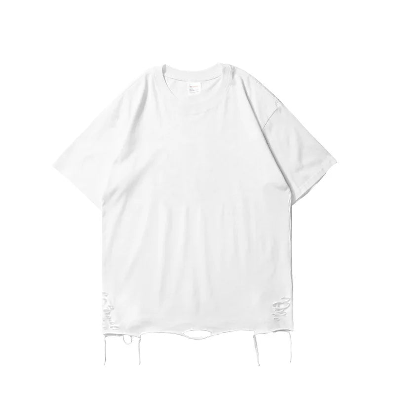 Fashion Hip Hop Ripped Short Sleeves T-shirt Patchwork Streetwear Oversized Casual Top Tees For Male Harakuju Tees