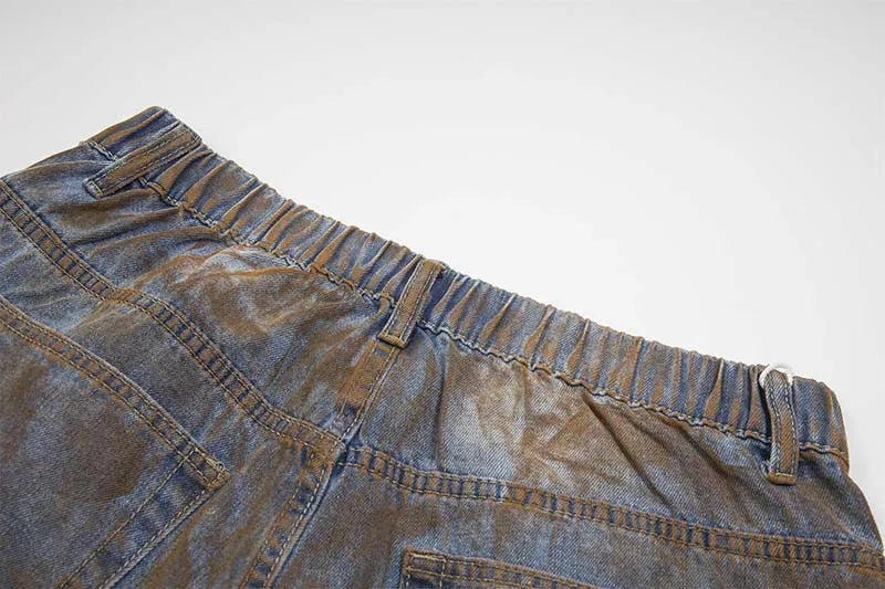 Hi Street Printed Casual Denim Shorts Hip Hop Baggy Streetwear Jeans Shorts For Male