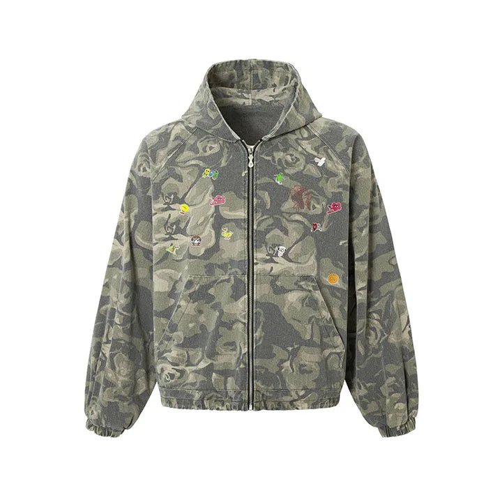 Camouflage Printed Vintage Jackets Hip Hop Oversized Streetwear Pullover Hoodies For Male Graffiti
