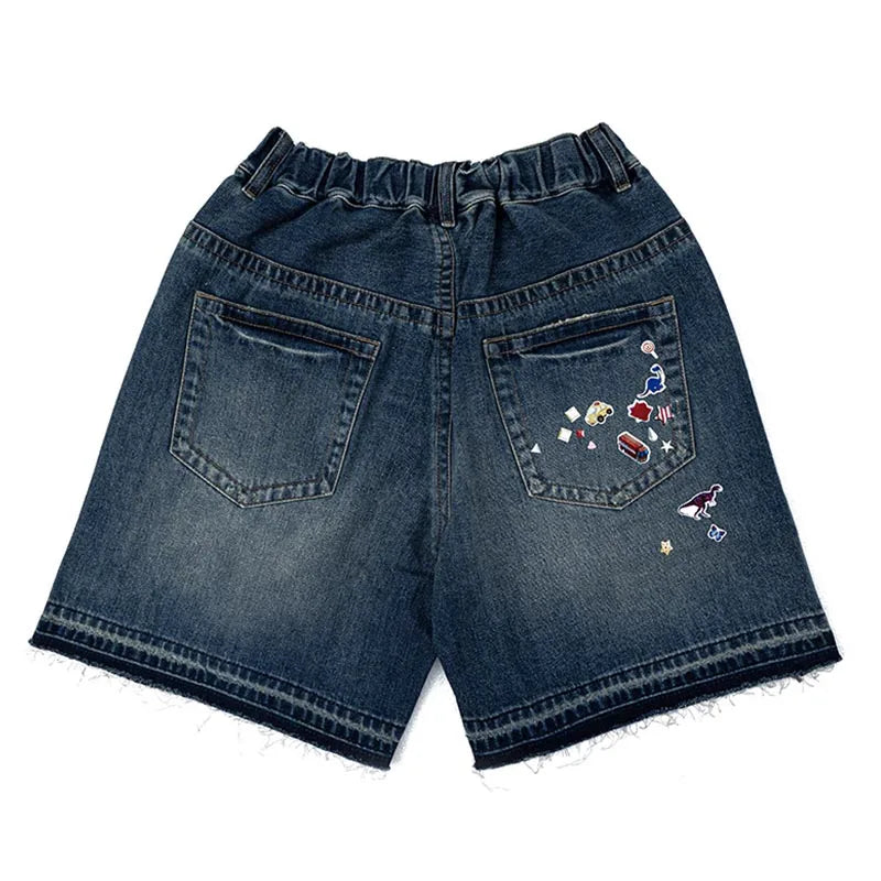 Vintage Hip Hop Casual Jeans Short Printed Streetwear Summer Denim Shorts For Male Elastic Waist