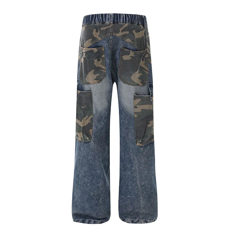 Hip Hop  Camouflage Printed Jeans Pants Patchwork Streetwear Casual Denim Trousers For Male